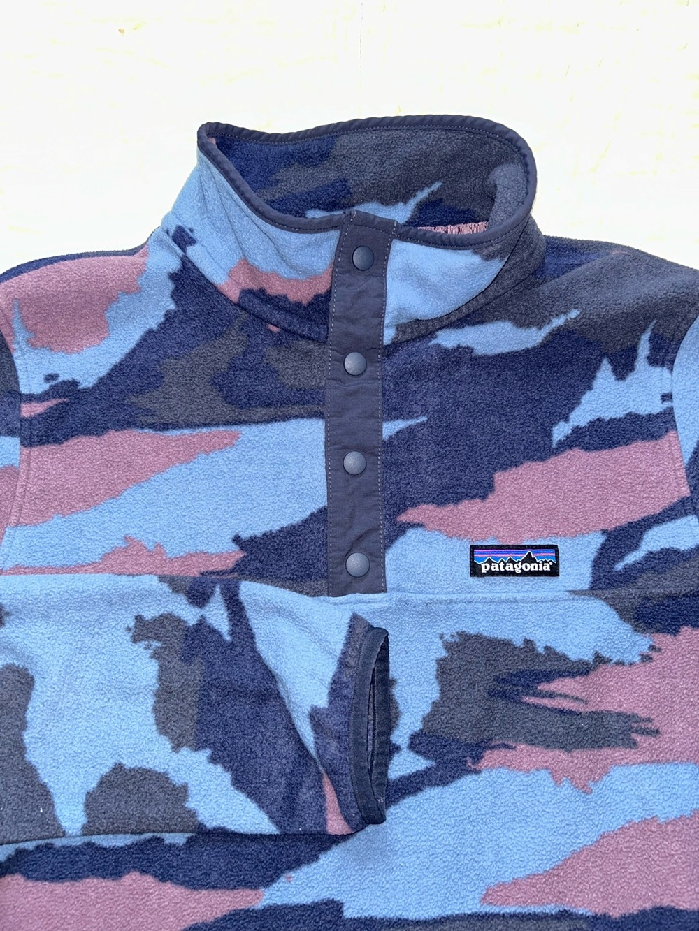 Patagonia Micro D Snap-T Fleece Pullover Womens L Kansas Sky Blue Camo Sweater L